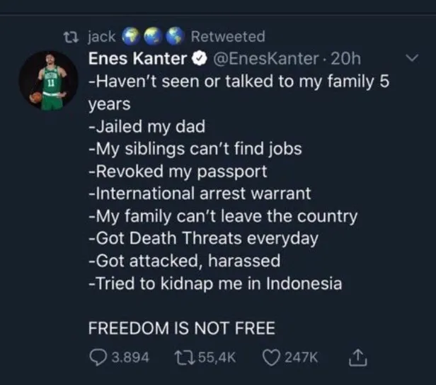 Twitter'ın CEO'su Jack Dorsey'den büyük skandal! FETÖ'cü Enes Kanter'in tweetini paylaştı-1