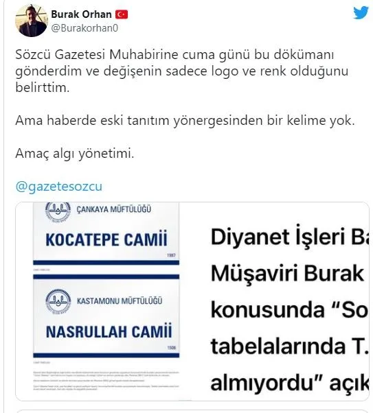 CHP yandaşı Sözcü gazetesinden "Diyanet camilerden T.C.’yi kaldırıyor" yalanı-5