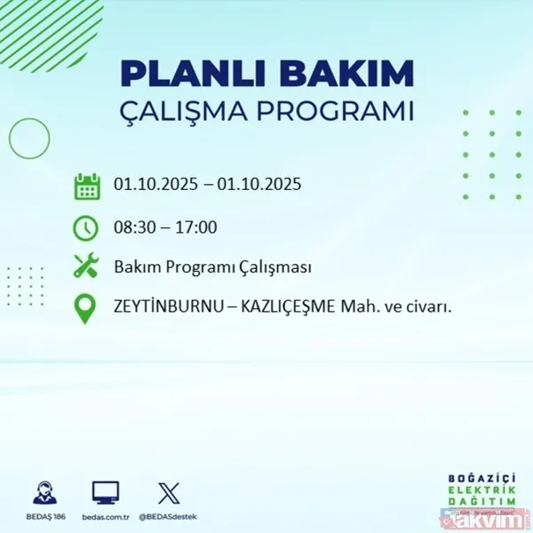 🔴1 Ekim 2025 İstanbul'da Elektrik Kesintisi Yaşanacak İlçeler