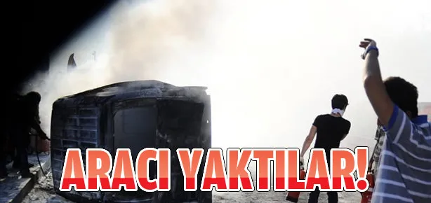 Göstericiler polis aracını yaktı
