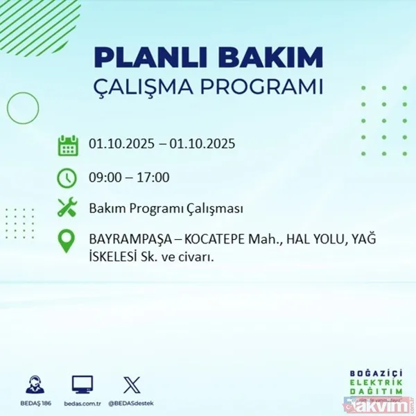 🔴1 Ekim 2025 İstanbul'da Elektrik Kesintisi Yaşanacak İlçeler