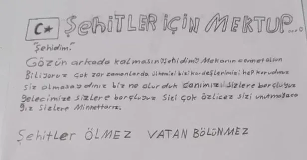 Devlet korumasındaki çocuklar Mehmetçik’e mektup yazdı! Siz bizim gururumuzsunuz
