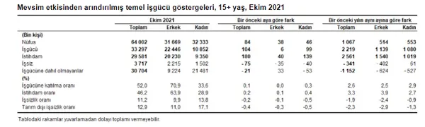 SON DAKİKA! TÜİK işgücü istatistiklerini açıkladı! İşte Ekim 2021 dönemi işsizlik rakamları-2