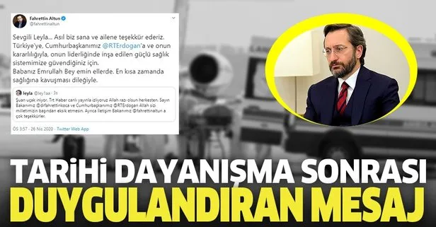 İletişim Başkanı Fahrettin Altun’dan Emrullah Gülüşken’in kızı Leyla’ya duygulandıran yanıt: Asıl biz teşekkür ederiz