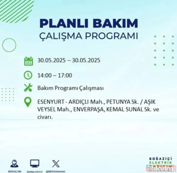 Bedaş | 30 Mayıs İstanbul Elektrik Kesintisi