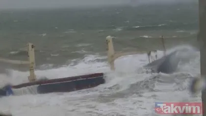 Şile’de şiddetli fırtına! Gemi karaya oturdu