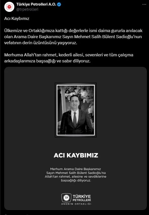 Türkiye Petrolleri Arama Daire Başkanı Mehmet Salih Bülent Sadioğlu otel odasında ölü bulundu! Bakan Bayraktar'dan taziye: "Başımız sağ olsun"-3