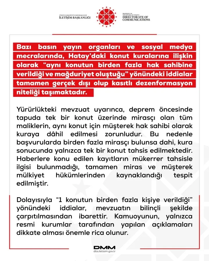 İletişim Başkanlığı’ndan Hatay’daki konut kuralarıyla ilgili iddialara yalanlama-2