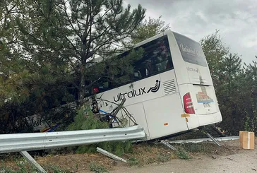 Yolcu otobüsü ağaçlık alana girdi