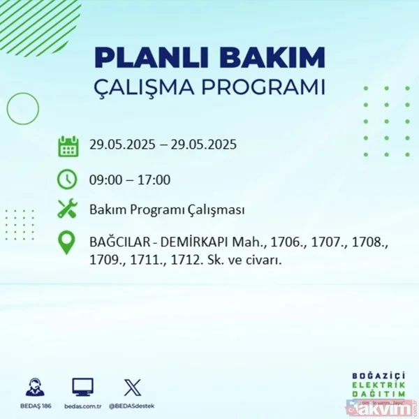 Bedaş 29 Mayıs İstanbul Elektrik Kesintisi
