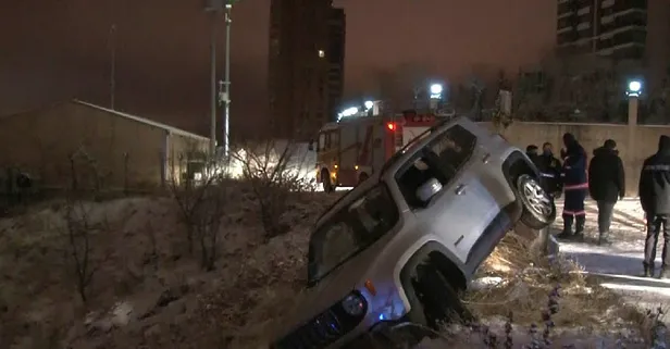 Ankara’da korku dolu anlar! Yoldan çıkan otomobil uçurumun kenarında asılı kaldı