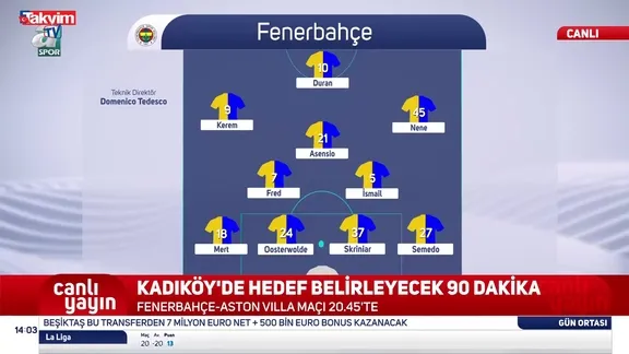 Fenerbahçe'nin Aston Villa maçı muhtemel 11'i!