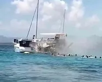 Denizin ortasında can pazarı; Tur teknesi yandı yolcular denize atladı