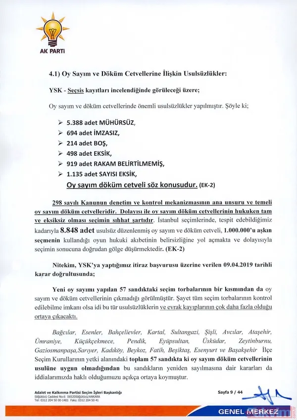 - Oy Sayım Ve Döküm Cetvellerine İlişkin Usulsüzlükler Dilekçenin, Oy Sayım Ve Döküm Cetvellerinde Tespit Edilen Usulsüzlüklerle İlgili Bölümünde, 5 Bin 388...