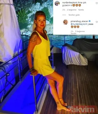 Pınar Altuğ’un tekne paylaşımına kayınvalidesinden yorum! Bacak kasıyla dikkat çeken sarı tulumlu Pınar Altuğ...