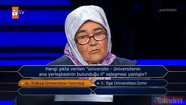 Kim Milyoner Olmak İster'de 104 bin takipçili Habibe teyze 1 milyon TL değerindeki soruyu açmayı başardı! "TDK'ya göre hangisinin içinde geçtiği deyim yoktur" sorusunda çekildi... - 12