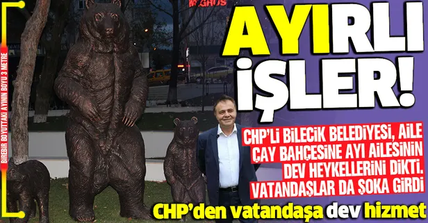 CHP'den vatandaşlara dev hizmet! Bilecik'e 'ayı ailesi' heykeli diktiler