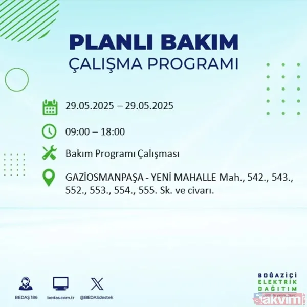 Bedaş 29 Mayıs İstanbul Elektrik Kesintisi