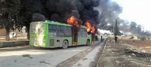 Tahliye otobüslerini ateşe verdiler