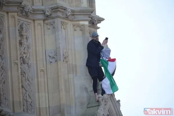Filistin yanlısı protestocu Big Ben’e tırmandı Londra ayağa kalktı! Westminster Köprüsü kapatıldı - 2