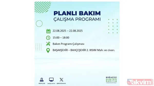 İstanbul'da 19 ilçede elektrik kesintisi! BEDAŞ İLÇE İLÇE listeledi: 22 Ağustos Cuma günü 8 saat yok - 24