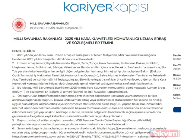 MSB uzman erbaş ve sözleşmeli er alımı personel temini başladı! Kimler başvuru yapabilir? - 6