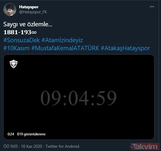 Spor camiası 10 Kasım'da tek ses oldu, Mustafa Kemal Atatürk'ü andı! İşte paylaşımlar