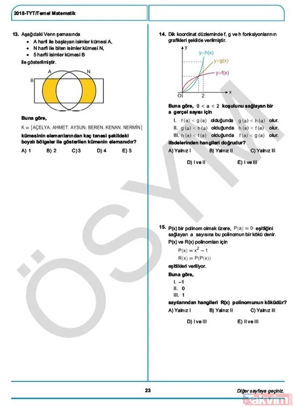 YKS çıkmış sorular ve cevaplar! 2018 YKS çıkmış sorular ve cevap anahtarı - 26