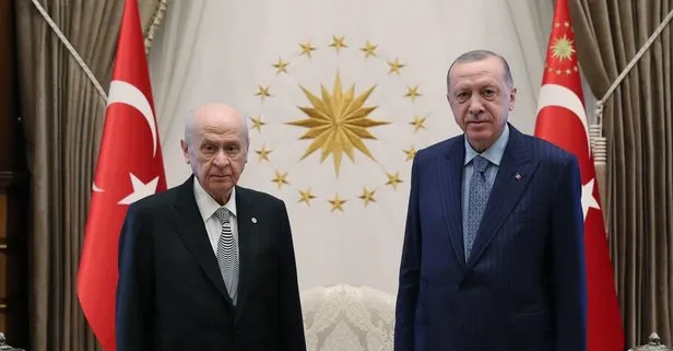 Başkan Erdoğan MHP Genel Başkanı Devlet Bahçeli’yi Cumhurbaşkanlığı Külliyesi’nde kabul etti