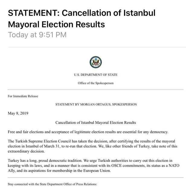 YSK'nın İstanbul kararına ilişkin ABD'den skandal açıklama!-1