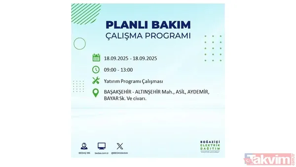 🔴18 Eylül Perşembe Günü Elektrik Kesintisi Yaşanacak İlçeler