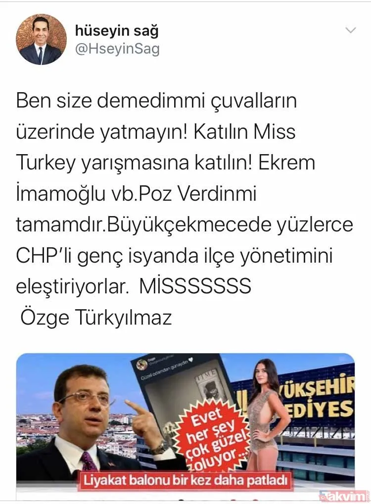 Özge Türkyılmaz’ın İBB’de kariyer danışmanı olmasına CHP'li eski İBB Meclis Üyesi Hüseyin Sağ'dan sert tepki: Ekrem İmamoğlu’yla poz verdin mi? Tamamdır