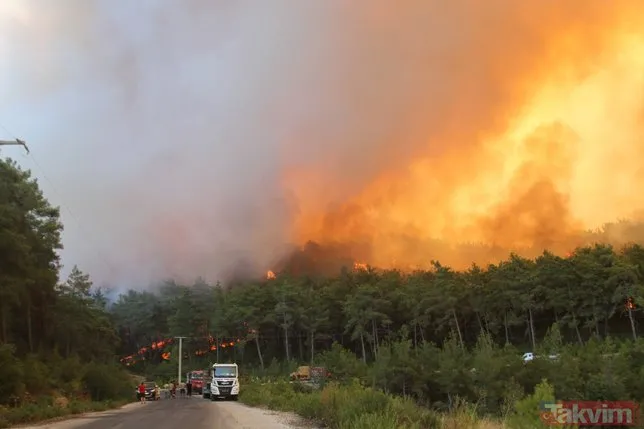 Manavgat’taki orman yangınında metrelerce yükselen alevler böyle görüntülendi