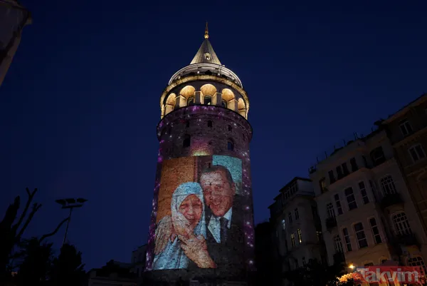 Anneler Günü, Galata Kulesi'ne yansıtılan fotoğraflarla kutlandı! Mustafa Kemal Atatürk ve Başkan Erdoğan... - 12