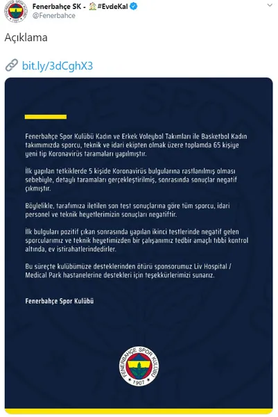 Fenerbahçe'den son dakika corona virüs açıklaması!-1