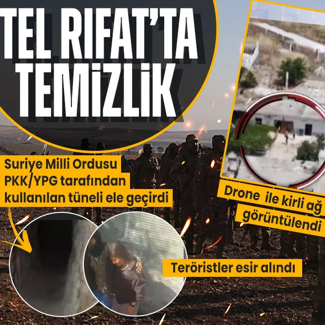 Tel Rıfat PKK/YPGden temizleniyor! Suriye Milli Ordusu teröristler tarafından kullanılan bir tüneli ele geçirdi | A Haber Drone ile görüntüledi