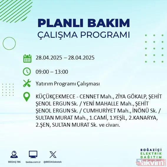 İSTANBUL ELEKTRİK KESİNTİSİ: BEDAŞ 28 Nisan 2025 Pazartesi elektriklerin gideceği ilçeleri duyurdu - 24