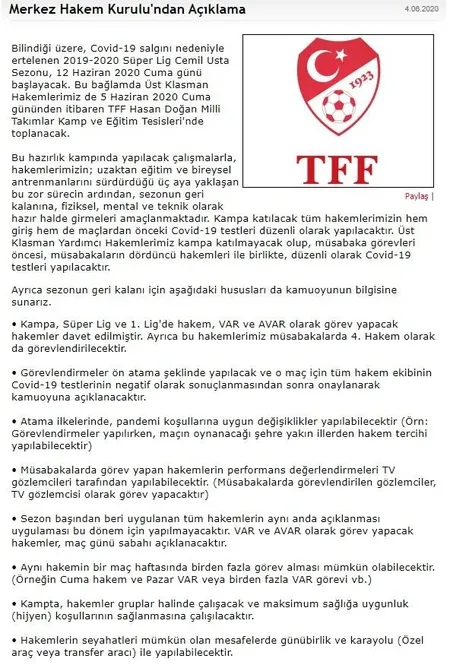 Son dakika: MHK'dan flaş açıklama: Hakemler birden fazla maçta görev alabilecekler-1