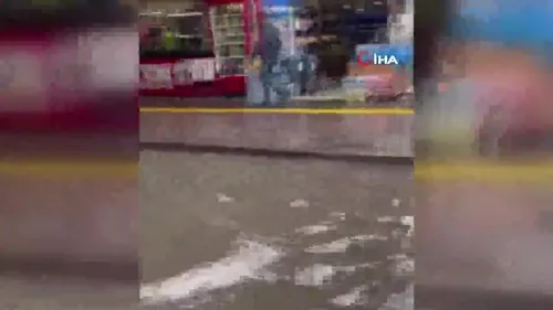Göle dönen caddede balık tutmaya çalıştı