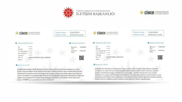 CİMER'e yangınla mücadeleye ilişkin duygulandıran destek mesajları! Milletin devletine güveni tam-3