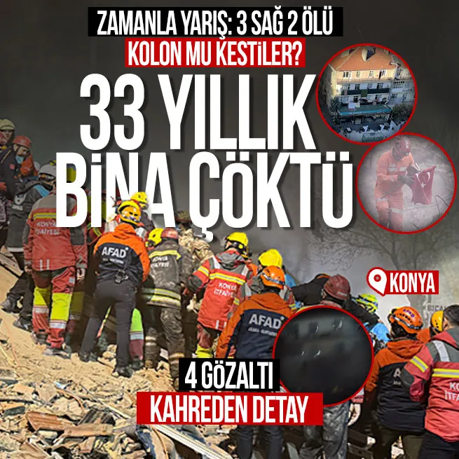 Konya Selçukluda bir bina çöktü: 3 kişi kurtarıldı | Acı haber geldi | 4 gözaltı