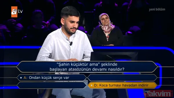 200 Bin Tl Değerindeki Atasözü Sorusu "'Şahin Küçüktür Ama' Şeklinde Başlayan Atasözünün Devamı Nasıldır?" A: Ondan Küçük Serçe Var B: Hızına Baykuş Yetişemez...