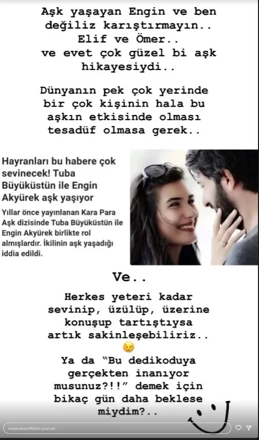 Engin Akyürek ile aşk yaşadığı konuşulan Tuba Büyüküstün'den ilk açıklama geldi! “Evet çok güzel bir aşk hikayesiydi