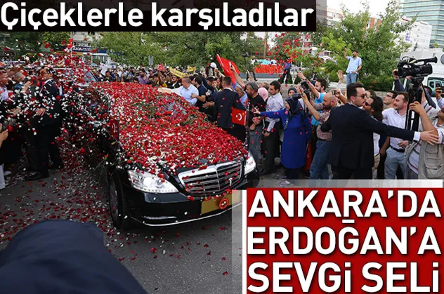 Cumhurbaşkanı Erdoğan çiçeklerle karşılandı