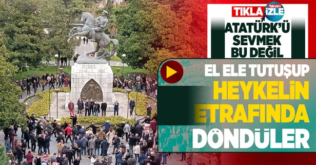 Samsun'da urganlı provokasyon sonrası ilginç görüntüler: Atatürk heykelinin etrafından döndüler