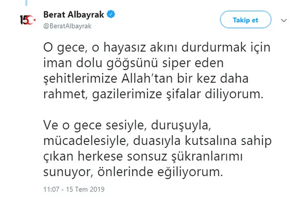 Hazine ve Maliye Bakanı Berat Albayrak'tan 15 Temmuz mesajı-2