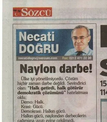 Necati Doğru’dan geri vitesi! ‘Naylon Darbe’ yazısının başlığını savunamadı-1