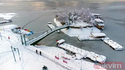 Türkiye’nin en büyük 3. gölü! Kuraklıkla can çekişen Beyşehir Gölü’ne kar döküldü