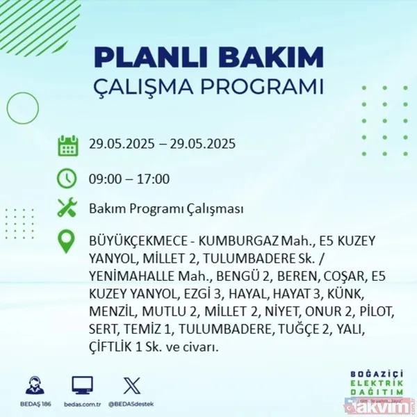 Bedaş 29 Mayıs İstanbul Elektrik Kesintisi