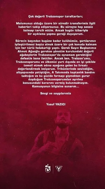 Son dakika transfer haberi: Yusuf Yazıcı kararını verdi! İşte ayrılık açıklaması-1